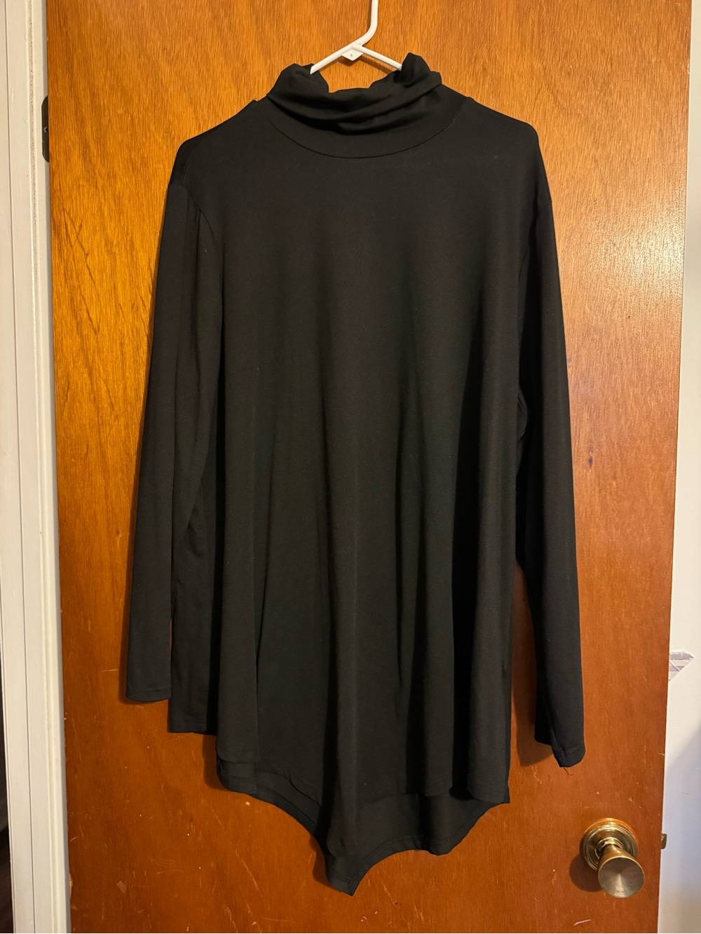 Black Long Sleeve Turtleneck Tunic Top with handkerchief hem